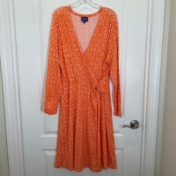 Pendleton Breezeway Faux Wrap Dress Jersey Sand Dollar Print Midi Modest XL - Picture 1 of 7